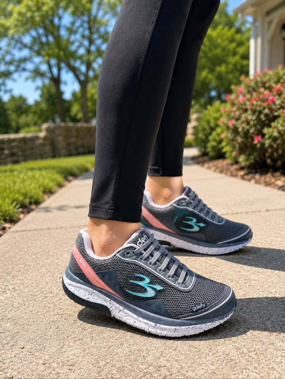 Women’s Gdefy Mighty Walk Athletic Walking Running Shoes Gray Teal Pink 7.5